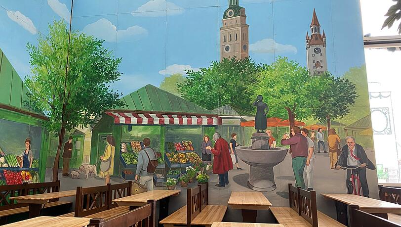 Das Hackerzelt ist innen rundum mit Szenen aus München bemalt. Wer radelt da rechts unten ins Bild? Unverkennbar: Christian Ude – aber wieso eigentlich? Das Hackerzelt ist innen rundum mit Szenen aus München bemalt. Wer radelt da rechts unten ins Bild? Unverkennbar: Christian Ude – aber wieso eigentlich?