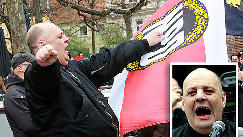 Björn Balbin, Wortführer bei der NPD-Kundgebung. Die Bilder von den rechten Demos finden Sie in unserer Fotostrecke.