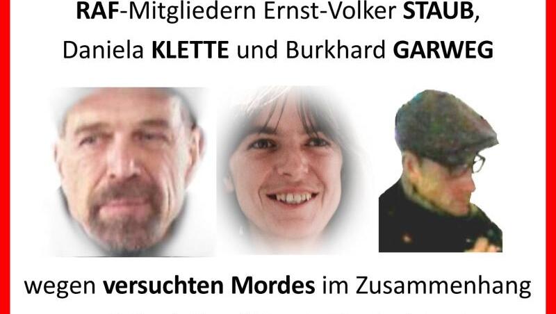 Mit diesem Plakat fahndet die Polizei nach einem Ex-RAF-Trio. Bisher sind rund 50 neue Hinweise eingegangen.