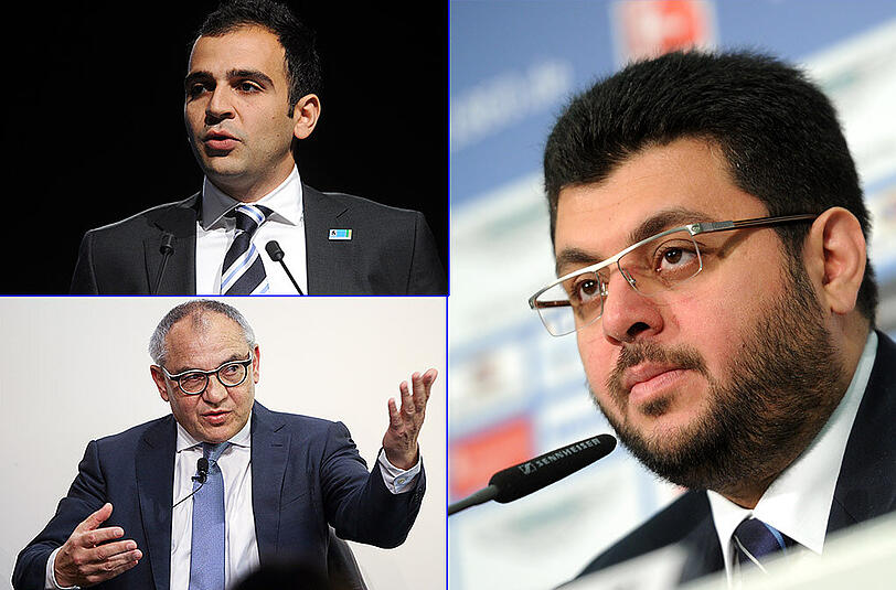 Felix Magath (u.) würde gerne bei den Löwen einsteigen, Investor Hasan Ismaik (r.)hat Gespräche über einen Verkauf aber abgebrochen. Ismaiks Statthalter und 1860-Aufsichtsrat Noor Basha (o.) sprach sich mehrfach für Sportchef Gerhard Poschner aus.