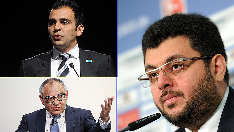 Felix Magath (u.) würde gerne bei den Löwen einsteigen, Investor Hasan Ismaik (r.)hat Gespräche über einen Verkauf aber abgebrochen. Ismaiks Statthalter und 1860-Aufsichtsrat Noor Basha (o.) sprach sich mehrfach für Sportchef Gerhard Poschner aus. Felix Magath (u.) würde gerne bei den Löwen einsteigen, Investor Hasan Ismaik (r.)hat Gespräche über einen Verkauf aber abgebrochen. Ismaiks Statthalter und 1860-Aufsichtsrat Noor Basha (o.) sprach sich mehrfach für Sportchef Gerhard Poschner aus.