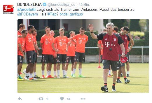 Der Twitter-Account der Bundesliga sieht in Ancelotti einene Trainer zum Anfassen für den FC Bayern.