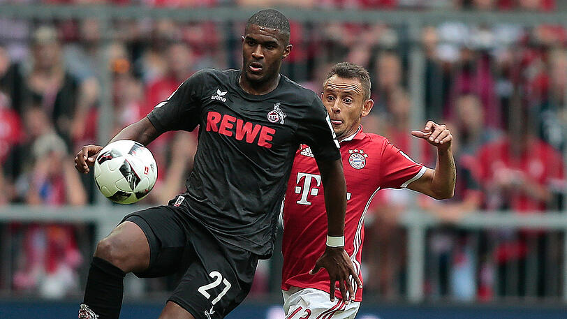 Einer der drei besten Angreifer: Anthony Modeste, 1. FC Köln. Hier im Duell mit Rafinha vom FC Bayern.