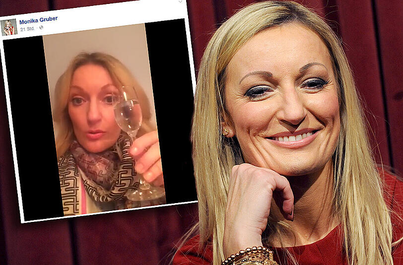 Links: "Schwoamas owe!" Das Schlussbild aus Monika Grubers selbstgedrehtem Facebook-Video.