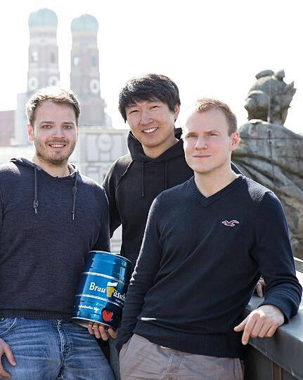 Wolfgang Westermeier, Ping Lu und Dominik Gruber haben das "Bierfässchen" erfunden.