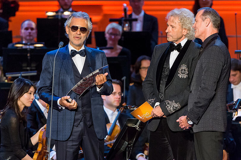 Andrea Bocelli, Thomas Gottschalk und Henry Maske (r.).