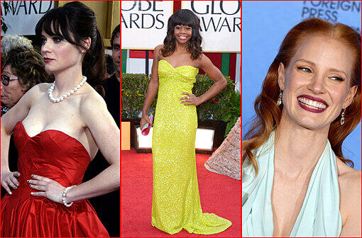 Warum immer nur schwarz? Bei der Verleihung der Golden Globes in Los Angeles fielen einige weibliche Stars mit eleganten Kleidern in knalligen Farben auf. Die besten Outfits in der Bilderstrecke zum Duchklicken.