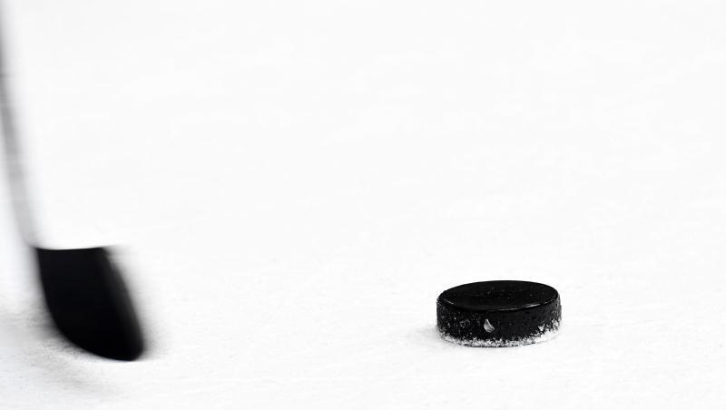 Ein Puck und ein Eishockeyschläger.