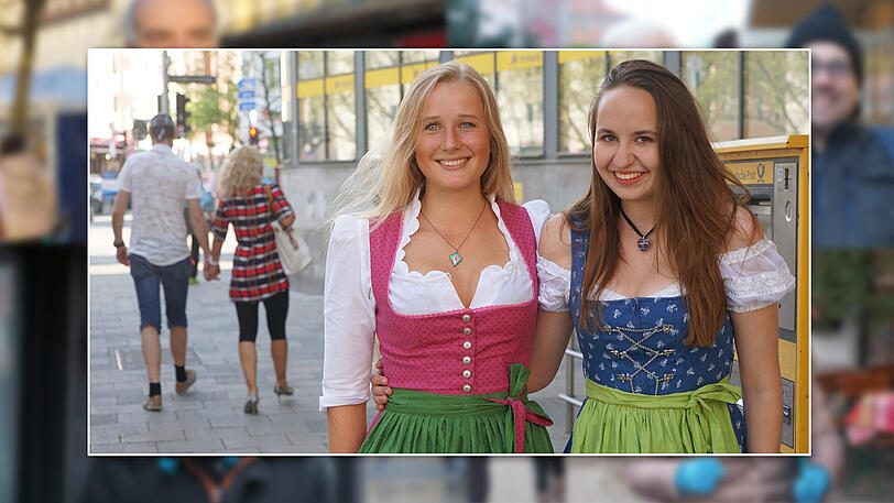 v.li. Studentin Johanna (20) und Auszubildende Katharina (20):
Johanna: "Ich liebe es, Dirndl zu tragen - egal ob im Biergarten oder bei Volksfesten. Teils trage ich dann  extra mal meine Schleife  
an der Schürze rechts - das bedeutet, dass man vergeben ist. Linksseitige Schleife am Dirndl steht für Single. 
Ich studiere ansonsten Jura und verbringe viel Zeit in der Bibliothek. Manche denken es wäre trocken, 
aber für mich ist es spannend. Ich verteidige gerne meine Meinung, und ich bin kontaktfreudig. 
Wunderbar ist es in der Fox Bar in der Barer Straße. Da gibt es viele coole Leute." 
Katharina: "Meine Oma hat mir gezeigt wie man eine Tracht richtig trägt und was sonst noch zu beachten ist:  
Ein Dirndl ohne Bluse ist katastrophal. 
Für Jungs gilt: Turnschuhe und TShirt sind No-Go. Das Tolle ansonsten: Die passend sitzende Lederhosn macht  jedem 
 Mann einen schönen Arsch. 
Ansonsten habe ich schon einige lustige Abende im Club 089-Bar am Maximiliansplatz verbracht. Da trinke ich gerne mal Shots mit  Freunden."