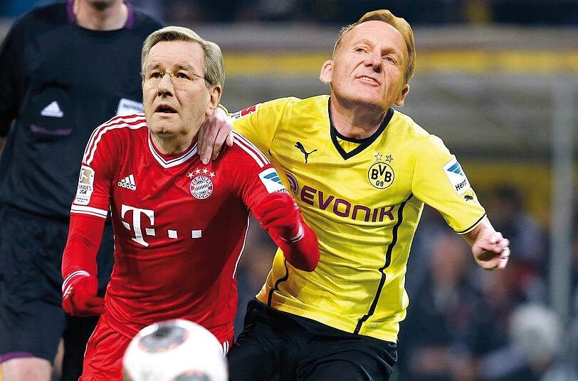 Lieferten sich zuletzt Wortgefechte: Bayern-Präsident Hopfner (l.) und Dortmund-Boss Watzke (r.) - so auch in der AZ-Montage.
