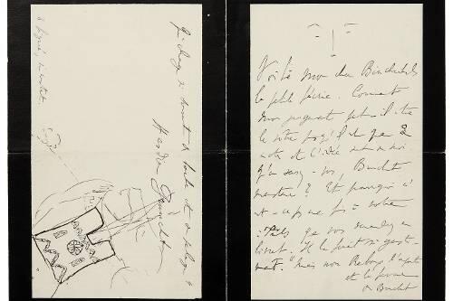 Brief von Marcel Proust an Reynaldo Hahn, geschrieben in der zwischen beiden gepflegten Geheimsprache, mit integrierter Zeichnung.