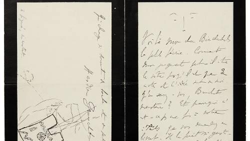 Brief von Marcel Proust an Reynaldo Hahn, geschrieben in der zwischen beiden gepflegten Geheimsprache, mit integrierter Zeichnung. Brief von Marcel Proust an Reynaldo Hahn, geschrieben in der zwischen beiden gepflegten Geheimsprache, mit integrierter Zeichnung.
