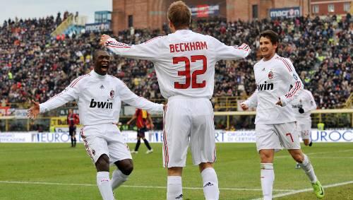 Jubel, Trubel, Beckham: Milans neuer Superstar feiert seinen ersten Treffer für den AC zusammen mit Clarence Seedorf (l.) and Pato. Jubel, Trubel, Beckham: Milans neuer Superstar feiert seinen ersten Treffer für den AC zusammen mit Clarence Seedorf (l.) and Pato.