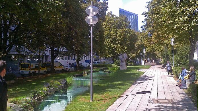 So könnte es an der Herzog-Wilhelm-Straße eines Tages aussehen, wenn der Bach oberirdisch fließt.