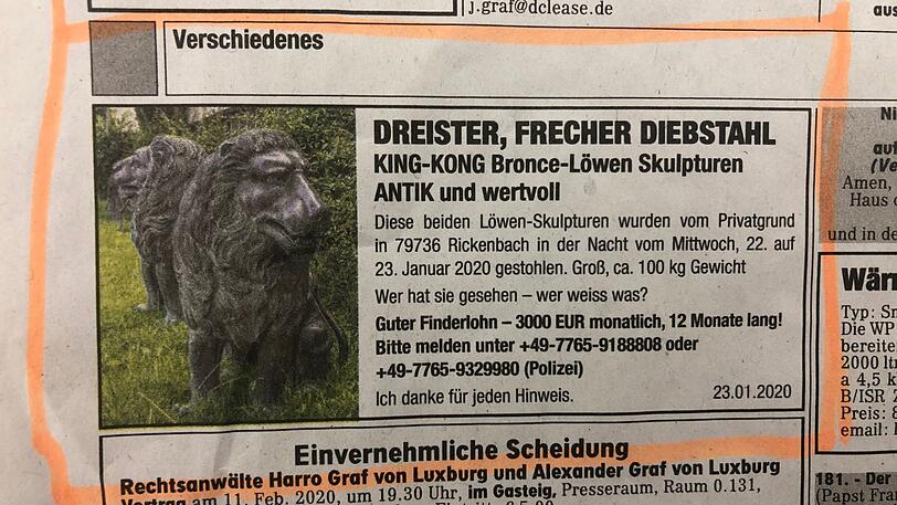 Alexandra Weber ist auf der Suche nach ihren gestohlenen Löwen.