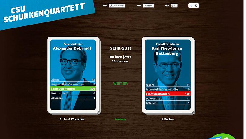 Wer hat den höheren Schmutzlfaktor? Das CSU-Schurkenquartett als Online-Spiel. Wer hat den höheren Schmutzlfaktor? Das CSU-Schurkenquartett als Online-Spiel.
