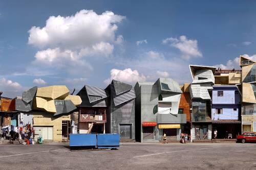 Illusionen, die sich lohnen: &bdquo;Nova Heliopolis&ldquo; nennt Dionisio Gonzáles seine Fotomontage, wo Favela-Tristesse und Architektur-Utopie eine farbfrohe Verbindung eingehen.