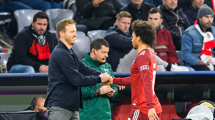 Julian Nagelsmann (li.) ist von Leroy Sané begeistert.