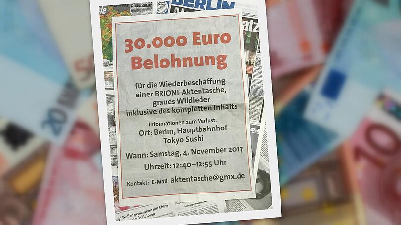 30.000 Euro Finderlohn für eine Tasche inklusive einer einseitigen Such-Annonce in der "Bild" für über 20.000 Euro - der Besitzer lässt sich die Suche nach seinem Eigentum ganz schön was kosten...