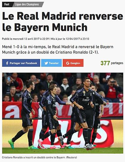 Die französische "l'équipe" zeigt sich beeindruckt von der Aufholjagd von Real Madrid.