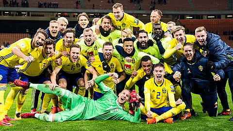 Über die Playoffs nach Russland: Die Schweden jubeln nach dem 0:0 in Italien.
