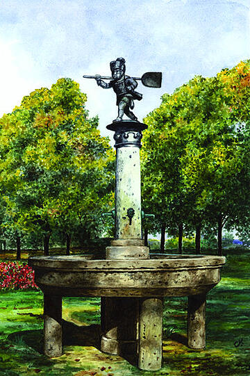 Der Schüleinplatz in Berg am Laim - Aquarell von Clemens Kindler - Plakatmotiv Herbstausstellung der Künstlergilde 2013.