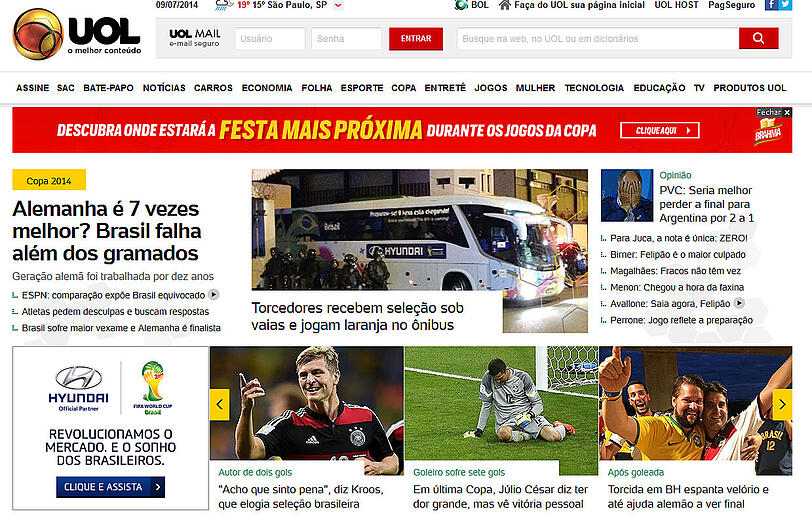 Das brasilianische Onlineportal UOL schreibt: "Deutschland ist sieben mal besser."