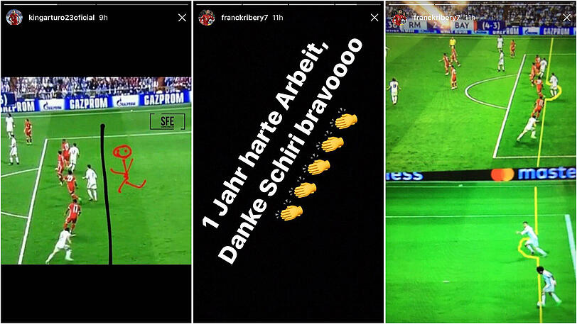 Diese Bilder posteten Arturo Vidal (l.) und Franck Ribéry (m., r.) auf ihren Snapchat-Profilen.