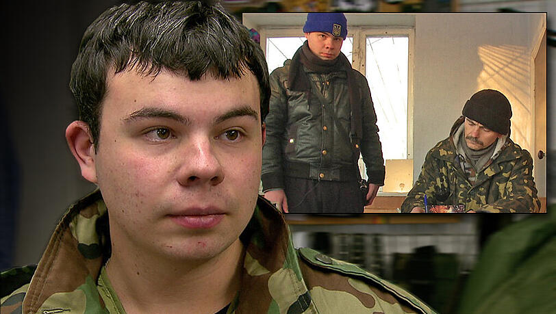 Den Kampfanzug muss der 18-Jährige selbst mitbringen. Er kauft ihn im Armyshop am Hauptbahnhof. Kleines Bild: Seit Dienstag trainiert Dimitri im Ausbildungslager eines Freiwilligenkorps für den Kampf gegen die prorussischen Separatisten in der Ukraine. Den Kampfanzug muss der 18-Jährige selbst mitbringen. Er kauft ihn im Armyshop am Hauptbahnhof. Kleines Bild: Seit Dienstag trainiert Dimitri im Ausbildungslager eines Freiwilligenkorps für den Kampf gegen die prorussischen Separatisten in der Ukraine.