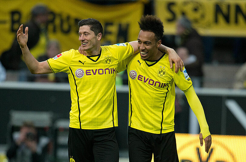 Stürmten in der Saison 2013/14 gemeinsam für Borussia Dortmund: Robert Lewandowski, heute FC Bayern, und Pierre-Emerick Aubameyang, immer noch BVB.