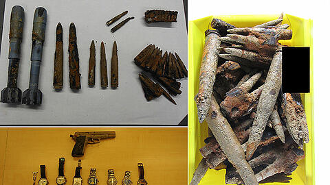 Munition, Rauchgranaten, Flak-Munition, Schmuck und Uhren lagen in der Isar. Ein Einbrecher hat die Polizei zu seinem Unterwasser-Versteck geführt. Die Bilder vom Fund...