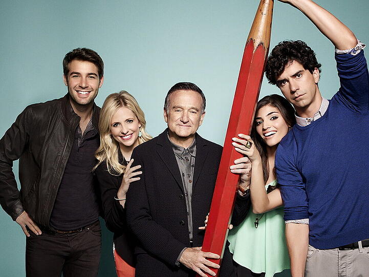 Der Cast von "The Crazy Ones" mit Hauptdarsteller Robin Williams in der Mitte