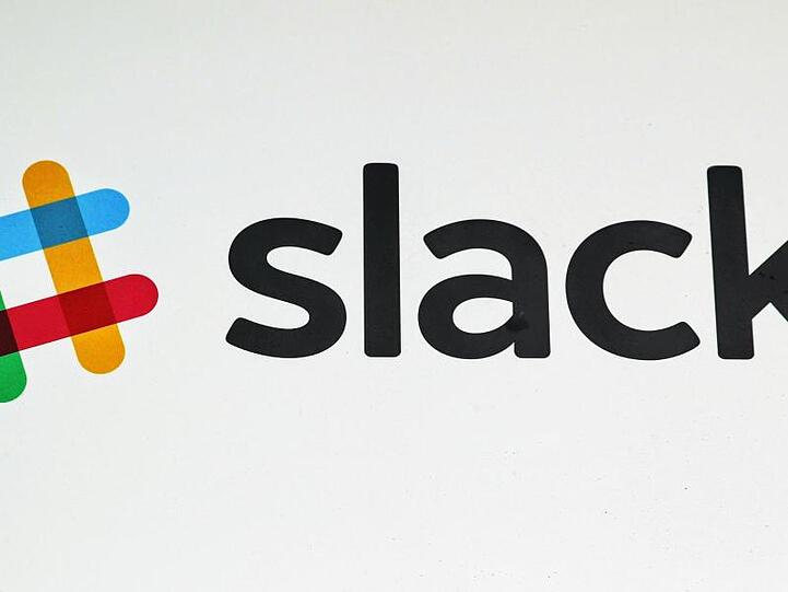 Das Slack-Logo, aufgenommen im Hauptquartier des Unternehmens in San Francisco.