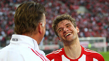 Da lacht er: Thomas Müller hatte oft seinen Spaß mit Louis van Gaal. Da lacht er: Thomas Müller hatte oft seinen Spaß mit Louis van Gaal.
