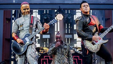 Paul Landers, Rhythmusgitarrist von Rammstein (l-r), Till Lindemann, Frontsänger, und Richard Kruspe, Leadgitarrist von Rammstein kündigen neue Live-Termine an.