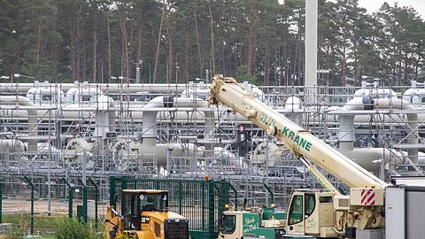 Blick auf Rohrsysteme und Absperrvorrichtungen im Gasknotenpunkt der Firma Gascade Gastransport GmbH im vorpommerschen Lubmin.