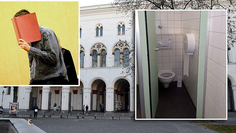 Der Angeklagte (li.) vor Gericht. Er hatte im Januar auf einer Uni-Toilette eine Studentin vergewaltigt. Der Angeklagte (li.) vor Gericht. Er hatte im Januar auf einer Uni-Toilette eine Studentin vergewaltigt.
