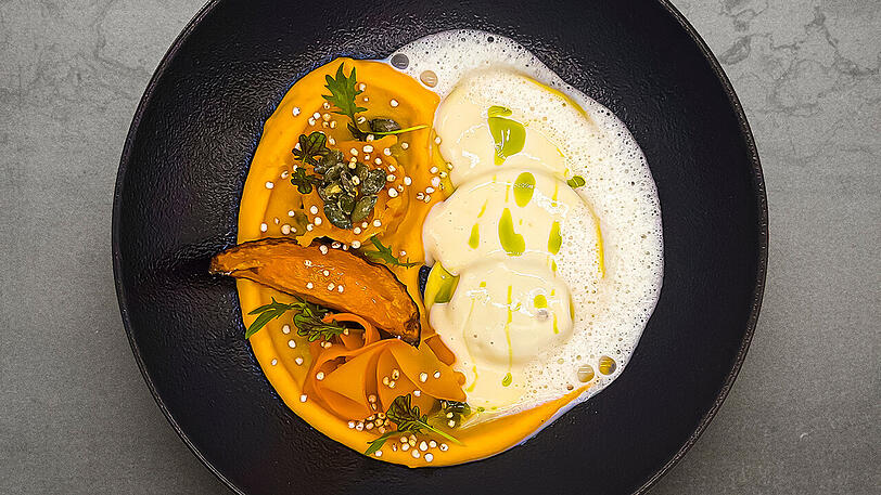 Trio vom Kürbis – ein vegetarischer Gaumengenuss als Hauptgericht.