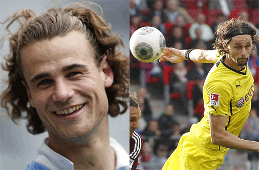 Die Wuschel-Köpfe: Yannick Stark und Neven Subotic: Stark versteckt seine Matte oft unter einer Kappe, sagt: &bdquo;Die würde ich mir nie abschneiden lassen.&ldquo; Subotic heißt beim BVB &bdquo;Undertaker&ldquo;.