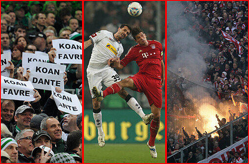 Gladbach-Fans zeigen Schilder mit "Koan Dante, koan Favre", Bayern-Fans zünden Pyro-Technik: Hier gibt's alles Bilder vom Pokal-Knaller gegen Gladbach.
