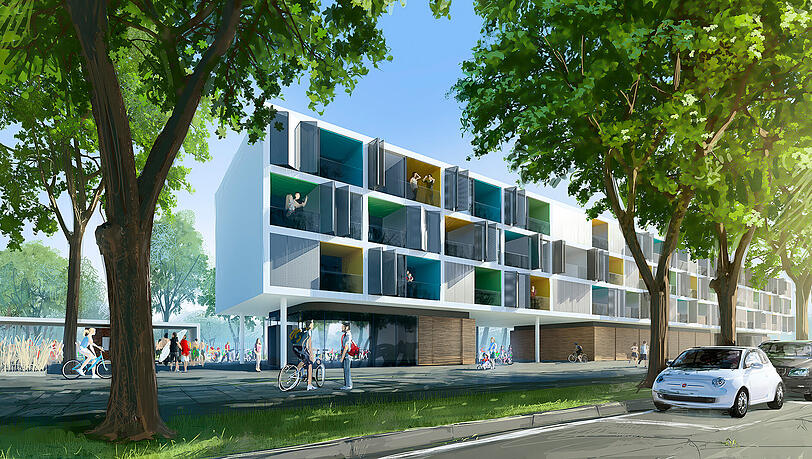 Es gibt Betriebe, die bauen schon Werkswohnungen: Zum Beispiel die Stadtwerke am Dantebad. Hier eine Visualisierung aus der Anfangsphase des Projekts. Es gibt Betriebe, die bauen schon Werkswohnungen: Zum Beispiel die Stadtwerke am Dantebad. Hier eine Visualisierung aus der Anfangsphase des Projekts.