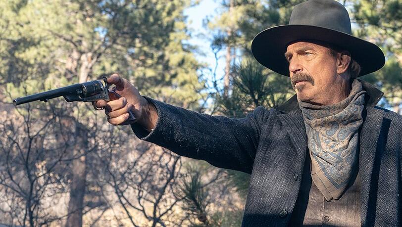 Kevin Costner als Cowboy Hayes in "Horizon". Kevin Costner als Cowboy Hayes in "Horizon".