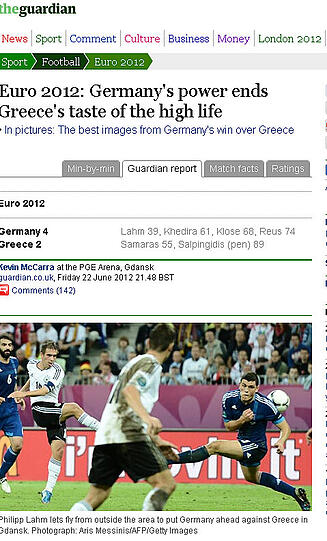 Der englische Guardian schreibt, dass Deutschlands Kraft die griechischen Träume von Höherem beendete.