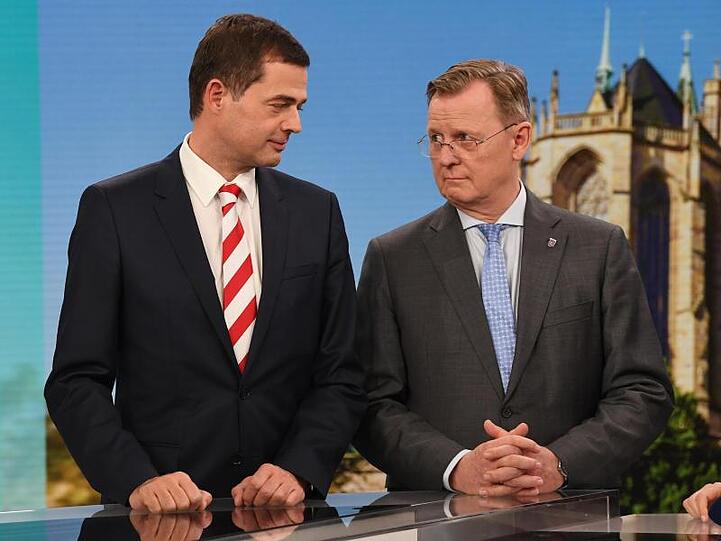 Wenn es nach den Thüringern geht, sollten CDU-Landeschef Mike Mohring (l.) und Thüringens Ministerpräsident Bodo Ramelow (Linke) zusammenarbeiten.