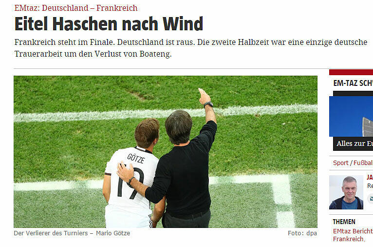 TAZ: Fast schon philosophisch - eine Halbzeit als Trauerarbeit um den Verlust von Boateng...