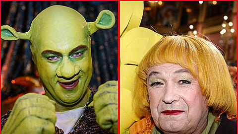 Ex Ministerpräsident Günter Beckstein als Claudia Roth und Markus Söder als Shrek: Die Bilder von der "Fastnacht in Franken".