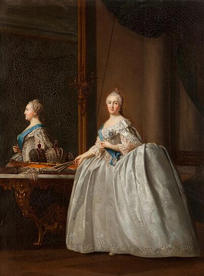 Vigilius Eriksen, Porträt Katharinas II. vor einem Spiegel, Öl auf Leinwand, 1764