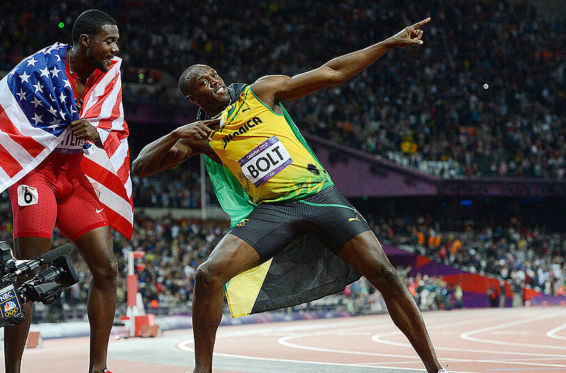 Usain Bolt (r.) und Justin Gatlin während des 100 Meter-Sprint-Finals bei den Olympischen Spielen 2012 in London. Bolt wurde Erster, Gatlin Dritter. (Archivbild)