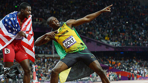 Usain Bolt (r.) und Justin Gatlin während des 100 Meter-Sprint-Finals bei den Olympischen Spielen 2012 in London. Bolt wurde Erster, Gatlin Dritter. (Archivbild)
