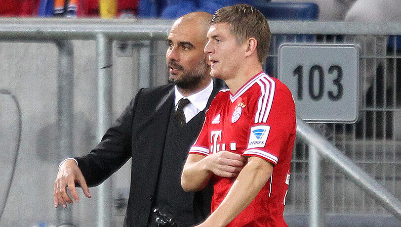 Saison 2013/2014: Pep Guardiola und Toni Kroos beim Spiel des FC Bayern in Hoffenheim. Saison 2013/2014: Pep Guardiola und Toni Kroos beim Spiel des FC Bayern in Hoffenheim.